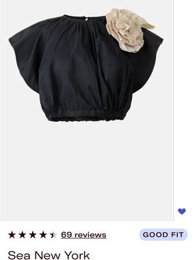 Sea New York Black Crop Top with Cream Floral Brooch